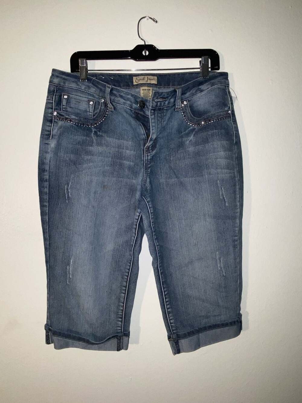 Earl Jean Women's Embellished Rhinestone Pocket Capri Jeans Size 12P